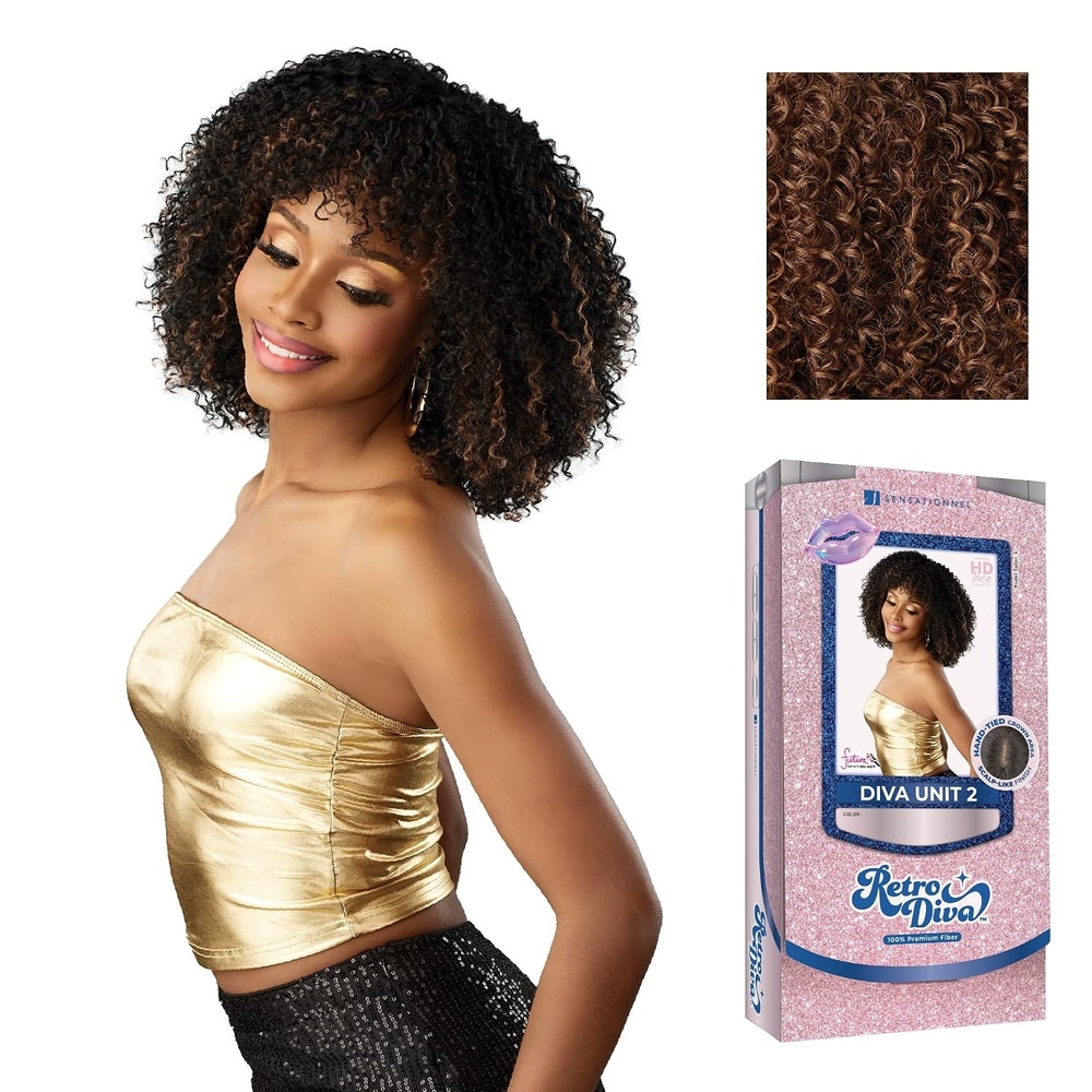 image:imageSensationnel Glamora Lace Crown Wig Retro Diva Unit 2 Hand Tied CrownArea Curved Ear Contour Synthetic Hair 1 JETBLACKSPICESTRIPE