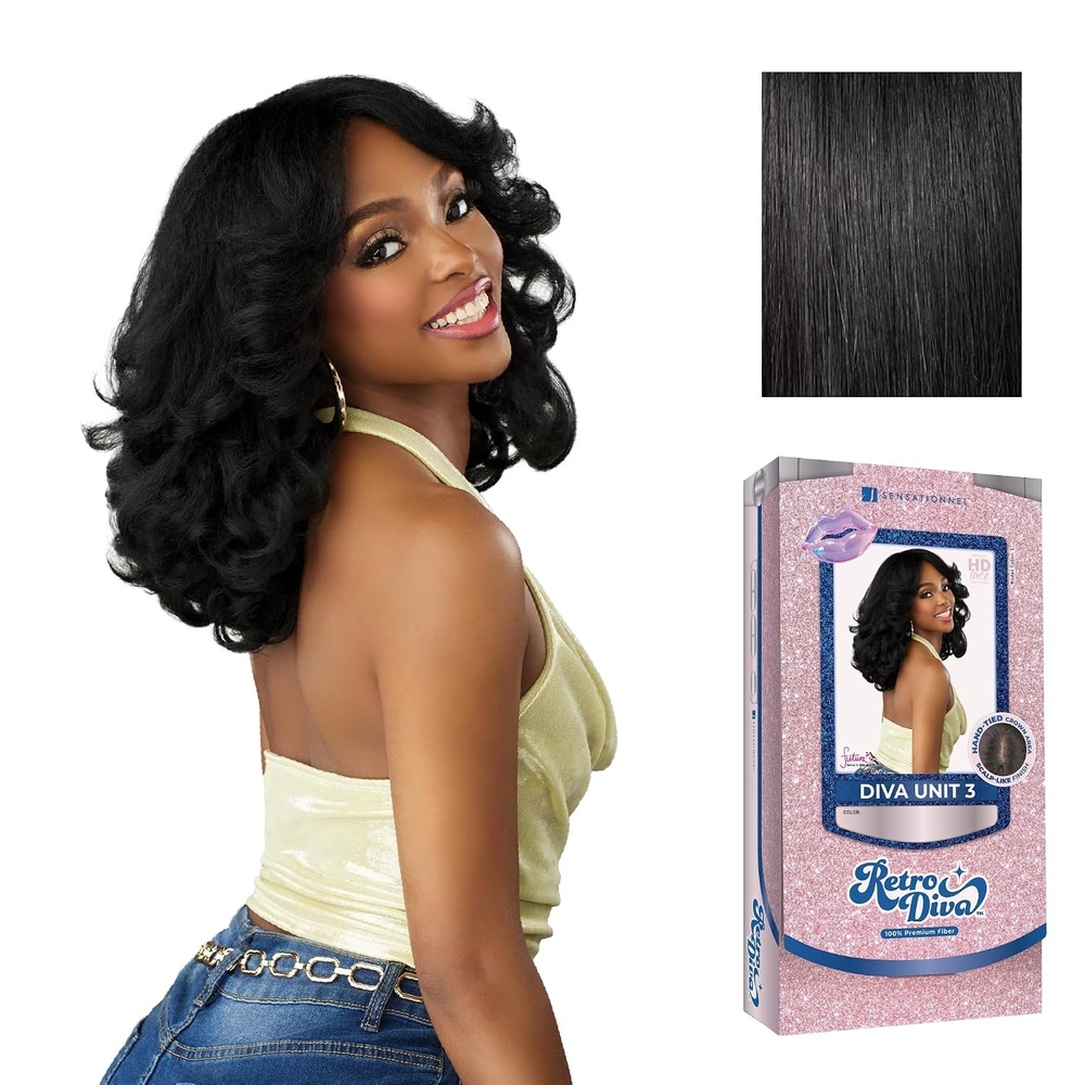 image:imageSensationnel Glamora Lace Crown Wig Retro Diva Unit 3 Hand Tied CrownArea Curved Ear Contour Synthetic Hair 1 JETBLACK1 JETBLACK