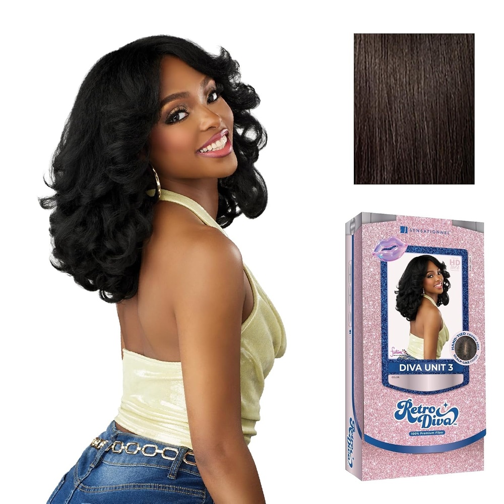 image:imageSensationnel Glamora Lace Crown Wig Retro Diva Unit 3 Hand Tied CrownArea Curved Ear Contour Synthetic Hair 1 JETBLACK2 DARKBROWN