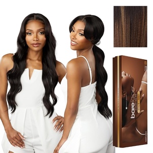 Sensationnel Barelace 13X5 360 Lace Wig – Unit 4 Glueless Human Hair Blend Ear-to-Ear Deep Parting Pre Cut Hairline (1 JETBLACK)(BALAYAGEHAZELNUT)