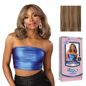 Sensationnel Glamora Lace Crown Wig – Retro Diva Unit 1 Hand Tied CrownArea Curved Ear Contour Synthetic Hair (1 JETBLACK)(CARAMELTHROWBACK)