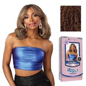 Sensationnel Glamora Lace Crown Wig – Retro Diva Unit 1 Hand Tied CrownArea Curved Ear Contour Synthetic Hair (1 JETBLACK)(SPICESTRIPE)