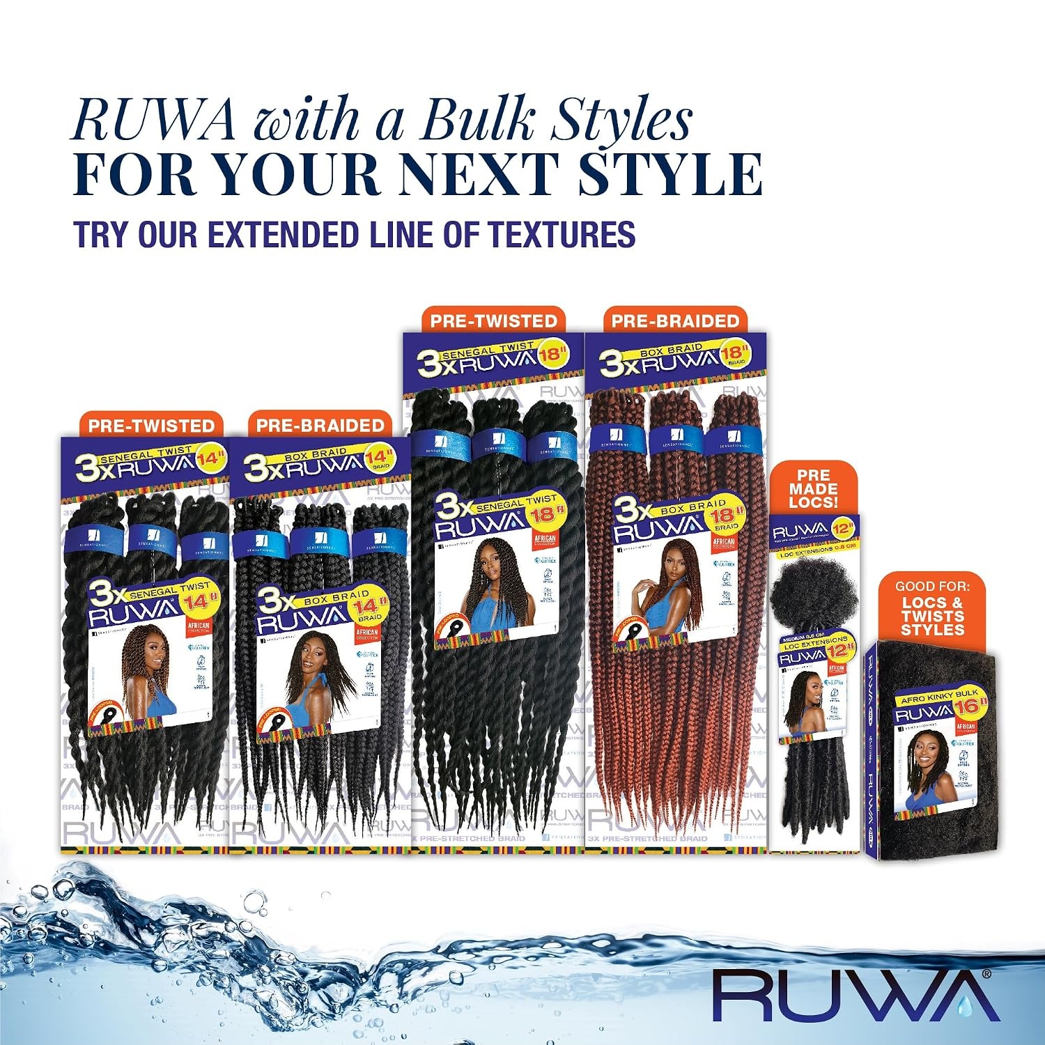 image:imageSensationnel Ruwa pre looped braidinghair 3x senegal twist water repellent kanekalon fast dry synthetic sports itch free 14 inch 1B OFFBLACKSM1B350
