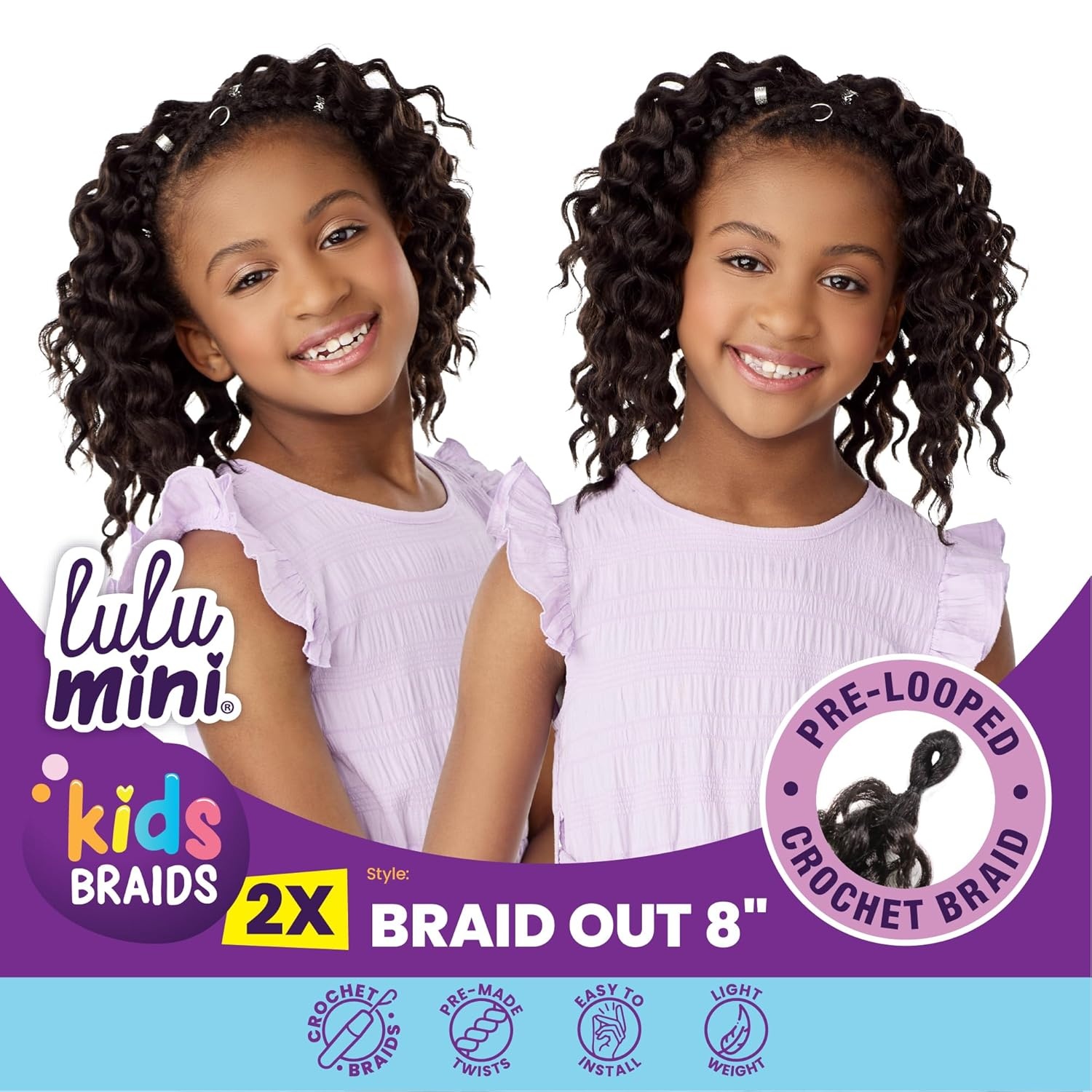 image:imageSensationnel Lulumini crochet kids braids 2x braid out 8 inch flame safe synthetic braiding hair 1 JETBLACKBG BURGANDY