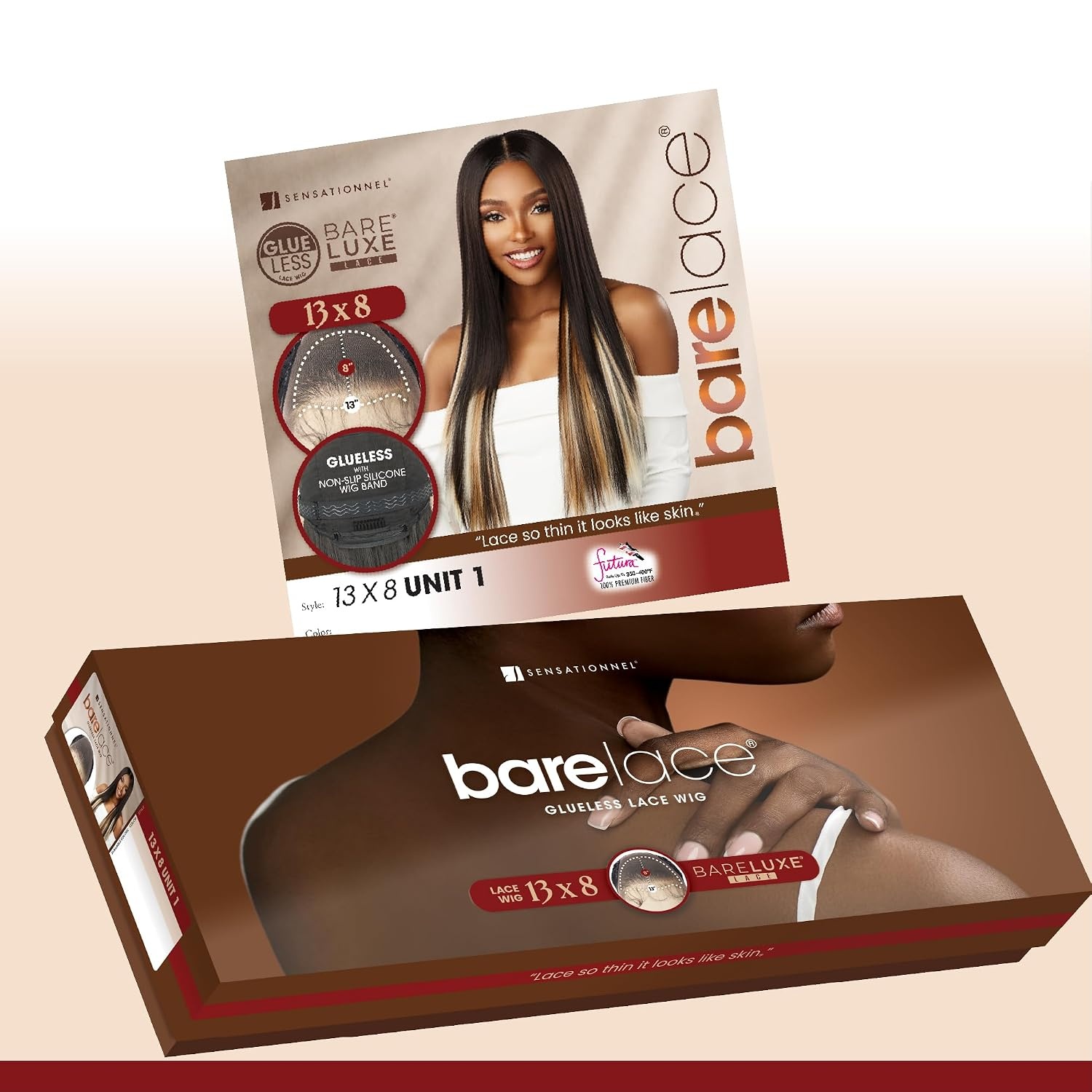 image:imageSensationnel Barelace 13x8 LaceWig Unit 1 1 JETBLACK Lace Front Synthetic Glueless 180 Degree PrePlucked HairlineFHAUBURN
