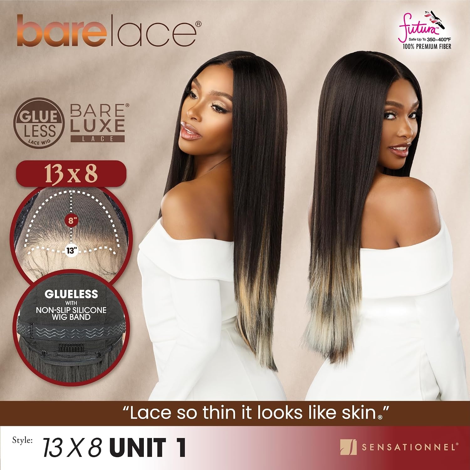 image:imageSensationnel Barelace 13x8 LaceWig Unit 1 1 JETBLACK Lace Front Synthetic Glueless 180 Degree PrePlucked HairlineFHDARKCHERRY
