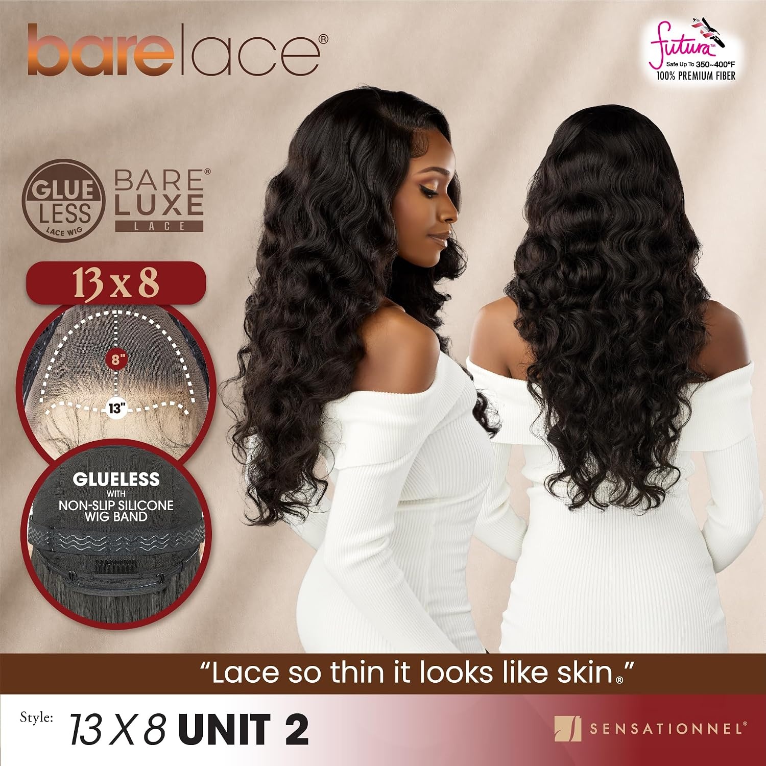 image:imageSensationnel Barelace 13x8 LaceWig Unit 2 1 JETBLACK Lace Front Synthetic Glueless 180 Degree PrePlucked Hairline2 DARKBROWN