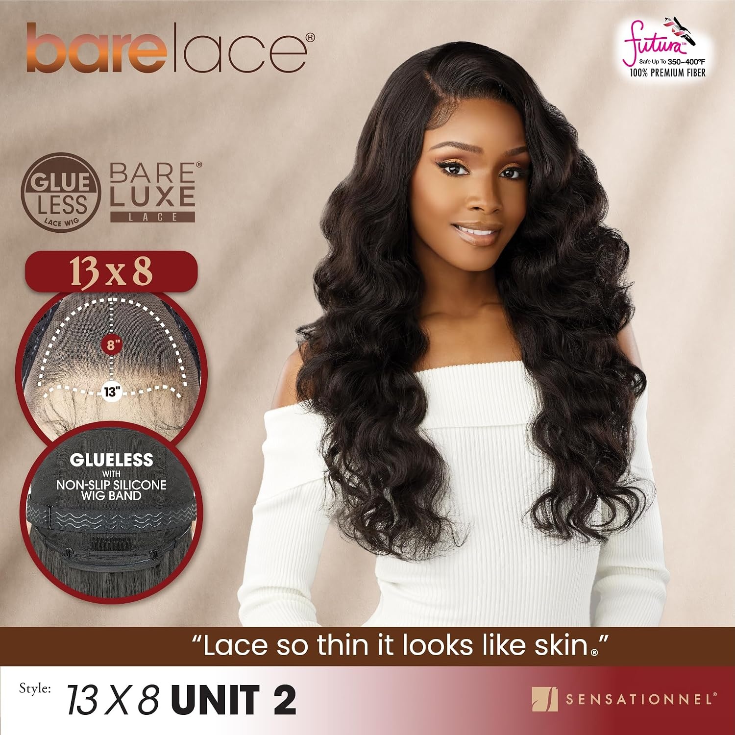 image:imageSensationnel Barelace 13x8 LaceWig Unit 2 1 JETBLACK Lace Front Synthetic Glueless 180 Degree PrePlucked HairlineFHAUBURN