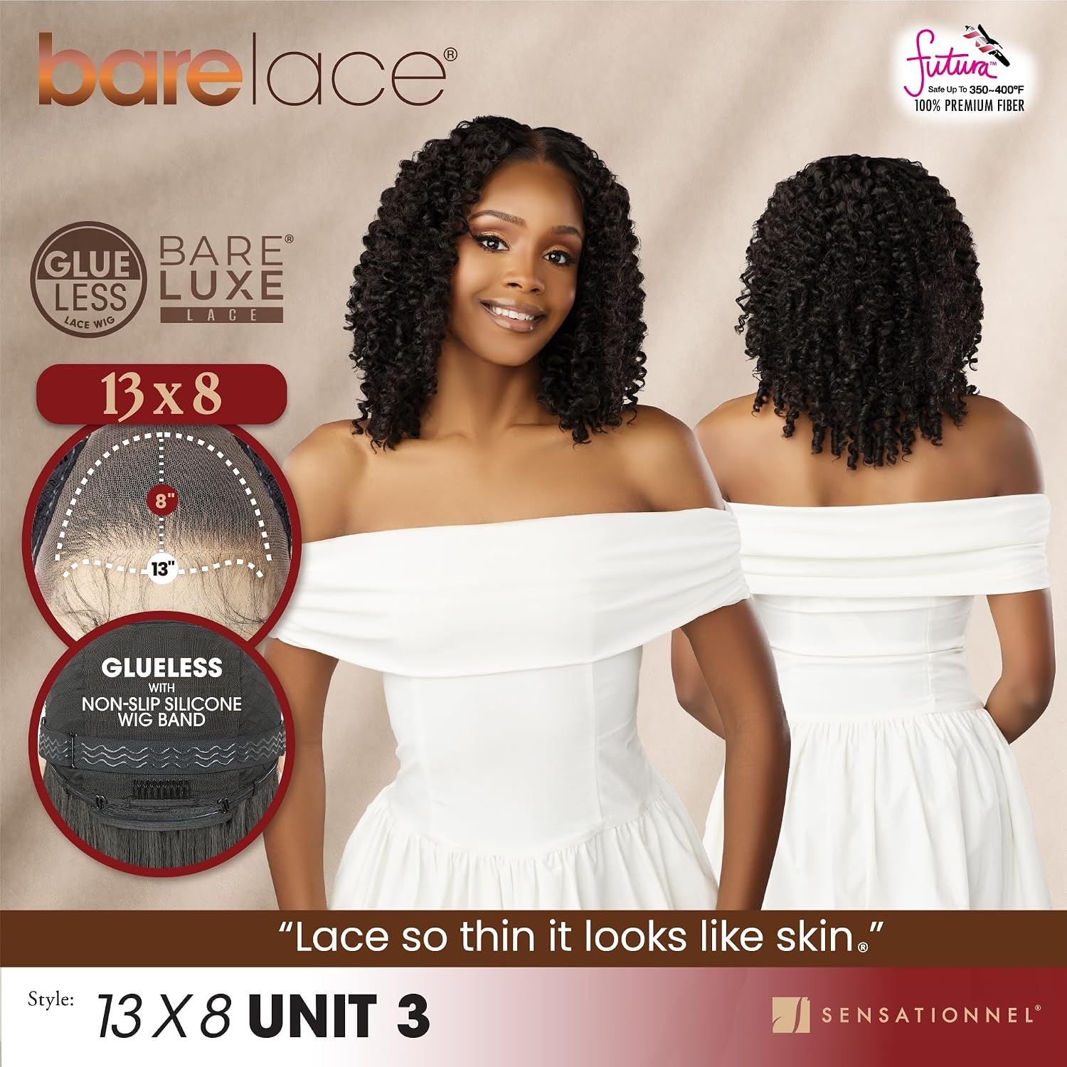 image:imageSensationnel Barelace 13x8 LaceWig Unit 3 1 JETBLACK Lace Front Synthetic Glueless 180 Degree PrePlucked Hairline1 JETBLACK