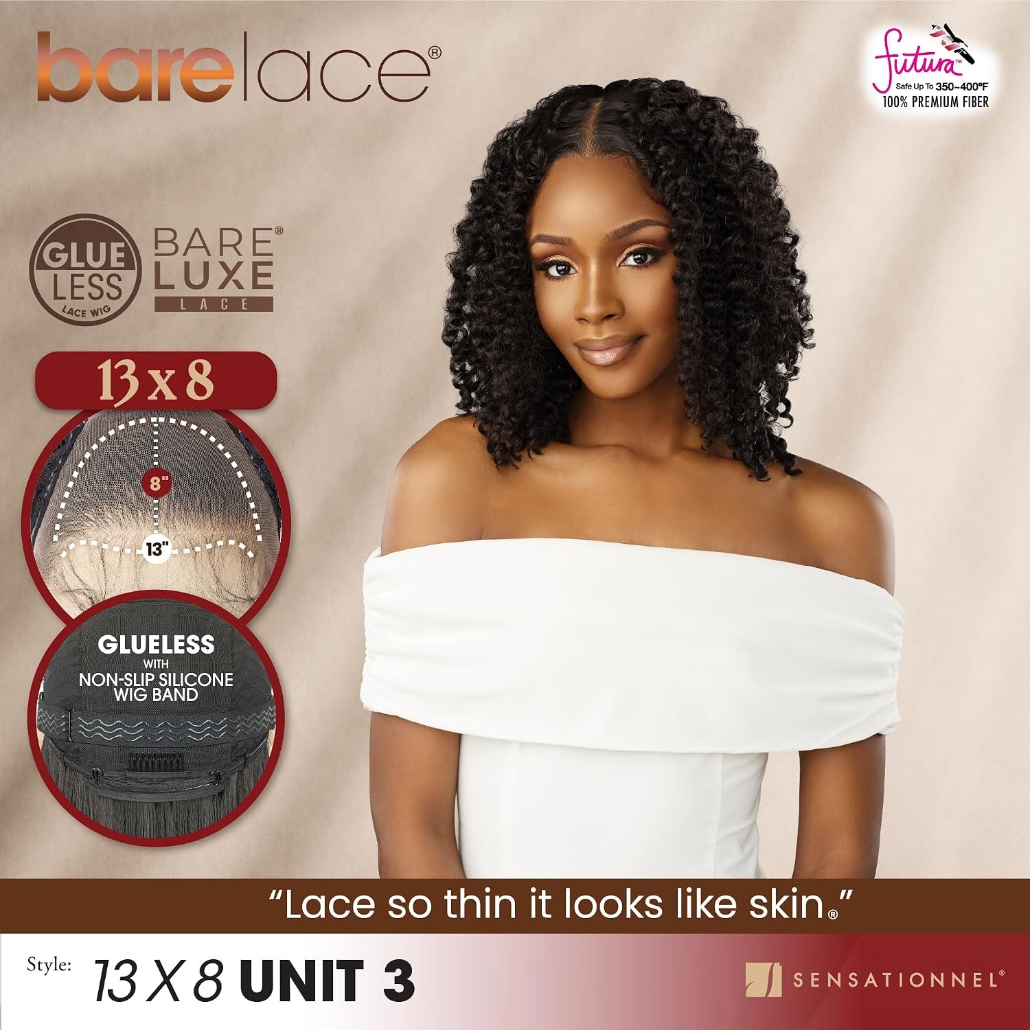 image:imageSensationnel Barelace 13x8 LaceWig Unit 3 1 JETBLACK Lace Front Synthetic Glueless 180 Degree PrePlucked Hairline1B OFFBLACK