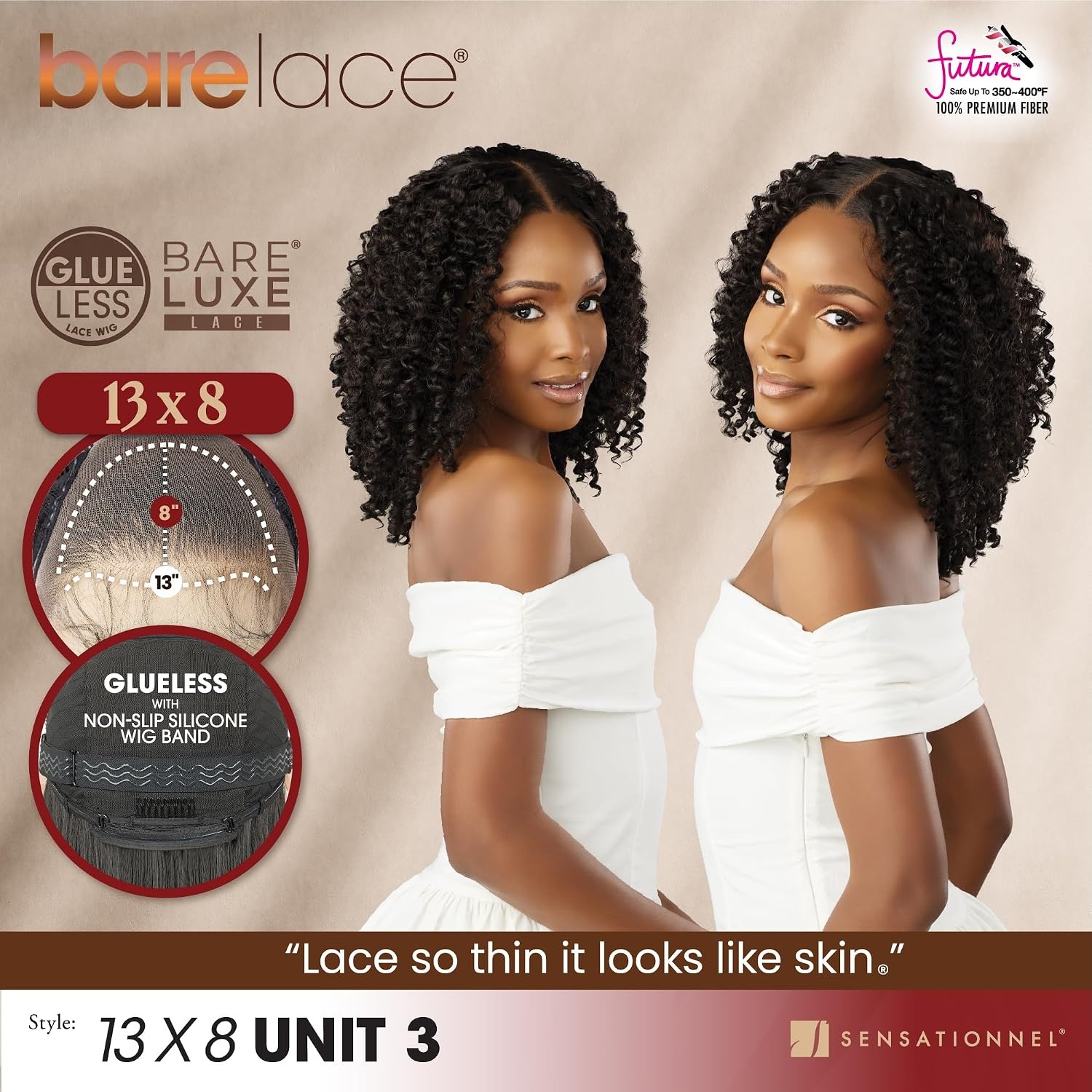 image:imageSensationnel Barelace 13x8 LaceWig Unit 3 1 JETBLACK Lace Front Synthetic Glueless 180 Degree PrePlucked Hairline2 DARKBROWN