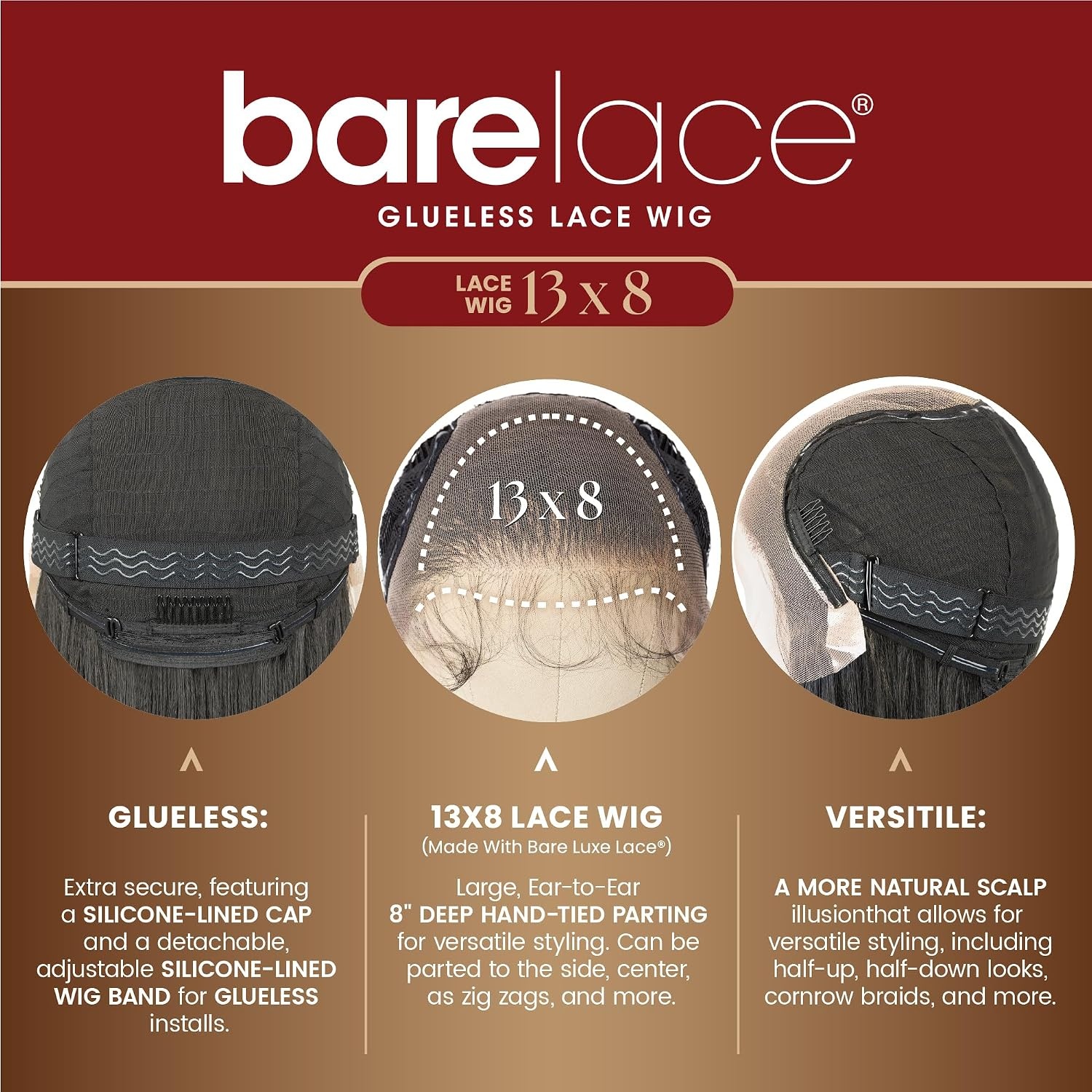 image:imageSensationnel Barelace 13x8 LaceWig Unit 3 1 JETBLACK Lace Front Synthetic Glueless 180 Degree PrePlucked HairlineMOCHABROWN
