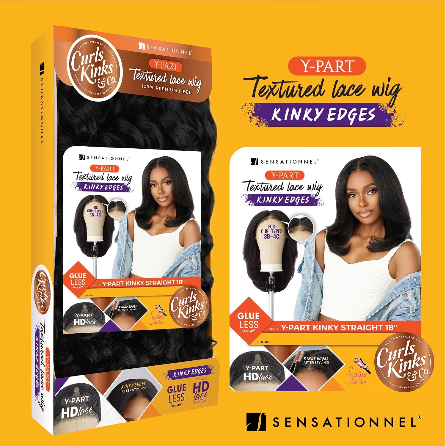 image:imageSensationnel Curls Kinksandco Kinkyedges Wig Kinky Straight 18 Inch 1 JETBLACK Y Part Lace Synthetic Edged Hairline Natural 3C To 4C Kinky Hair TexturesF1B350