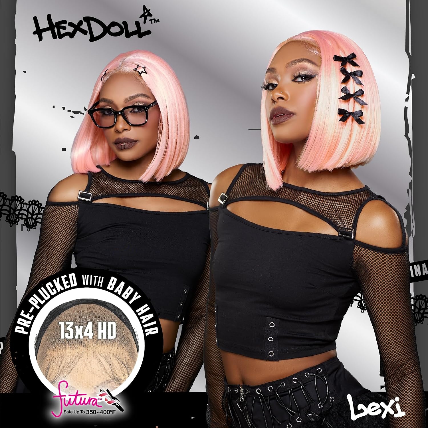 image:imageSensationnel Hexdoll 13x4 LaceWig Lexi 1 JETBLACK Lace Front Synthetic Glueless Natural Density PrePlucked HairlineBUBBLEGUM