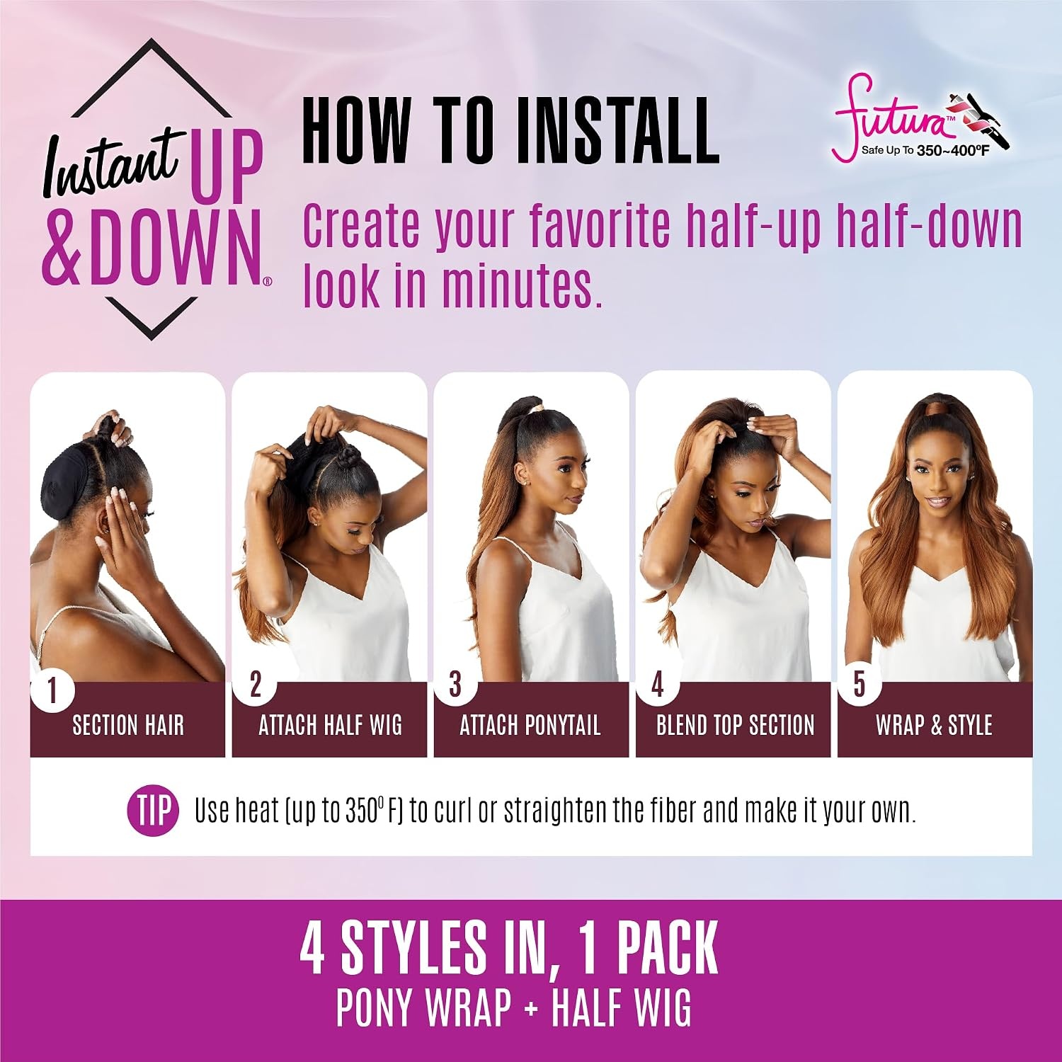 image:imageSensationnel Instant Updown Halfwig Pony Iud 27 1 JETBLACK 4 Style In 1 Pony Wrap Updo Halfup HalfdownBALAYAGECHOCOLATE