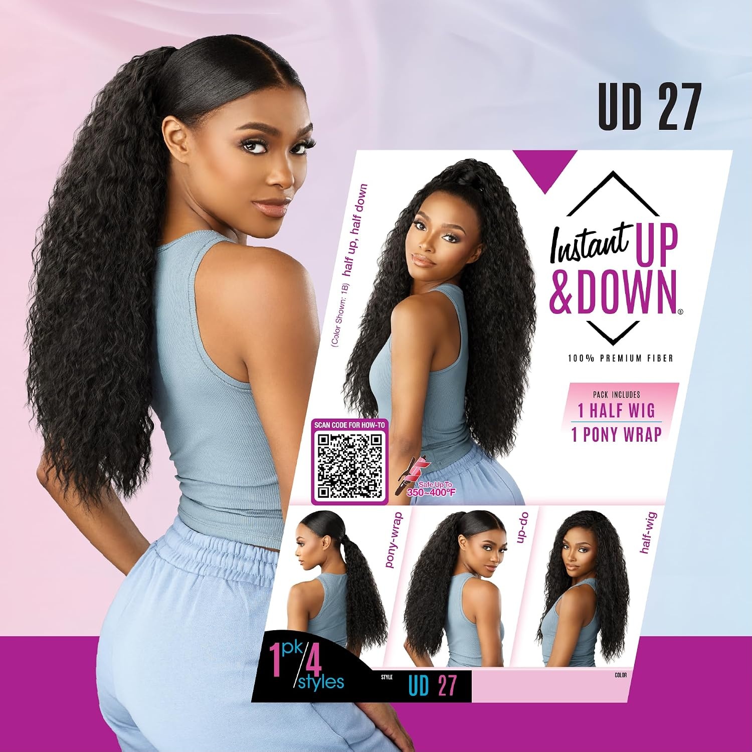 image:imageSensationnel Instant Updown Halfwig Pony Iud 27 1 JETBLACK 4 Style In 1 Pony Wrap Updo Halfup HalfdownBALAYAGEGOLD