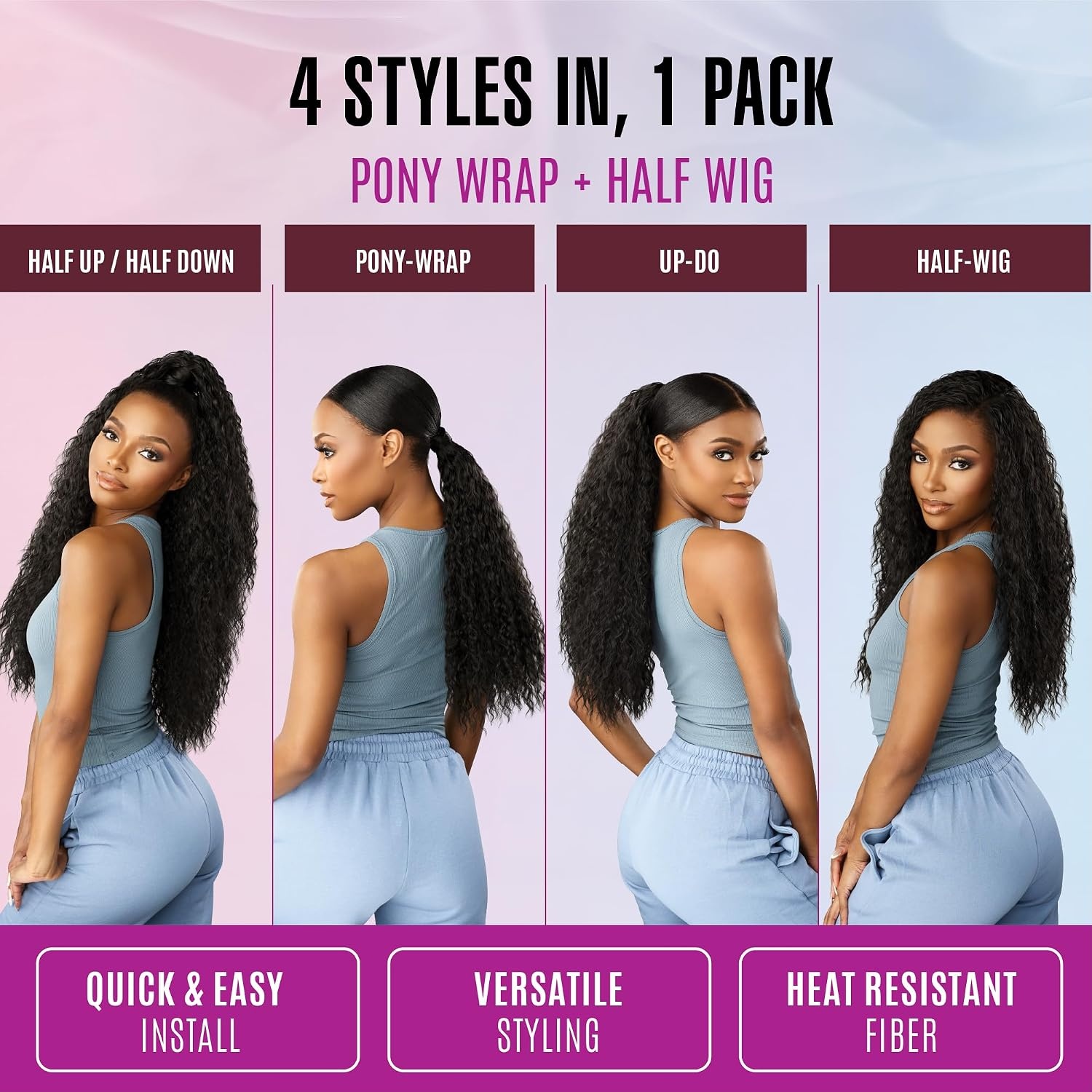 image:imageSensationnel Instant Updown Halfwig Pony Iud 27 1 JETBLACK 4 Style In 1 Pony Wrap Updo Halfup HalfdownBALAYAGEHAZELNUT