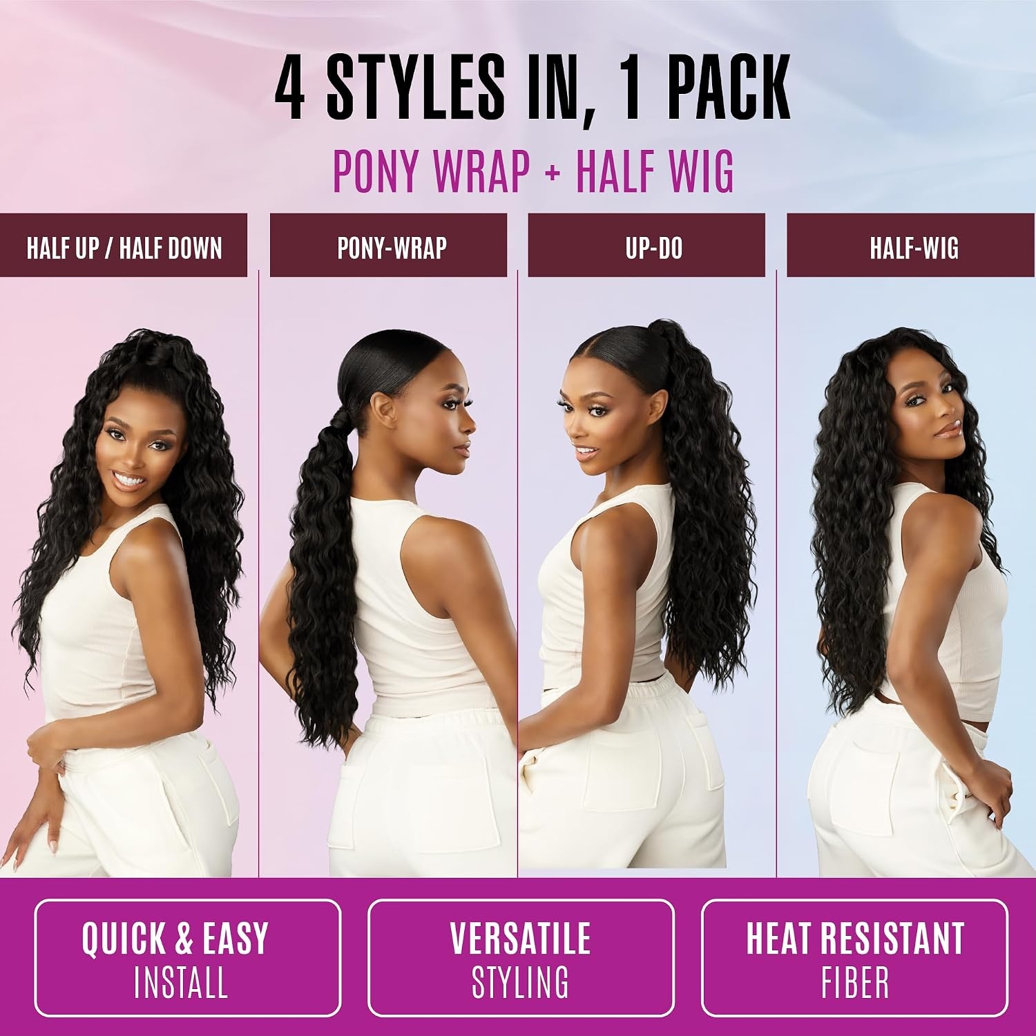 image:imageSensationnel Instant Updown Halfwig Pony Iud 28 1 JETBLACK 4 Style In 1 Pony Wrap Updo Halfup Halfdown1 JETBLACK