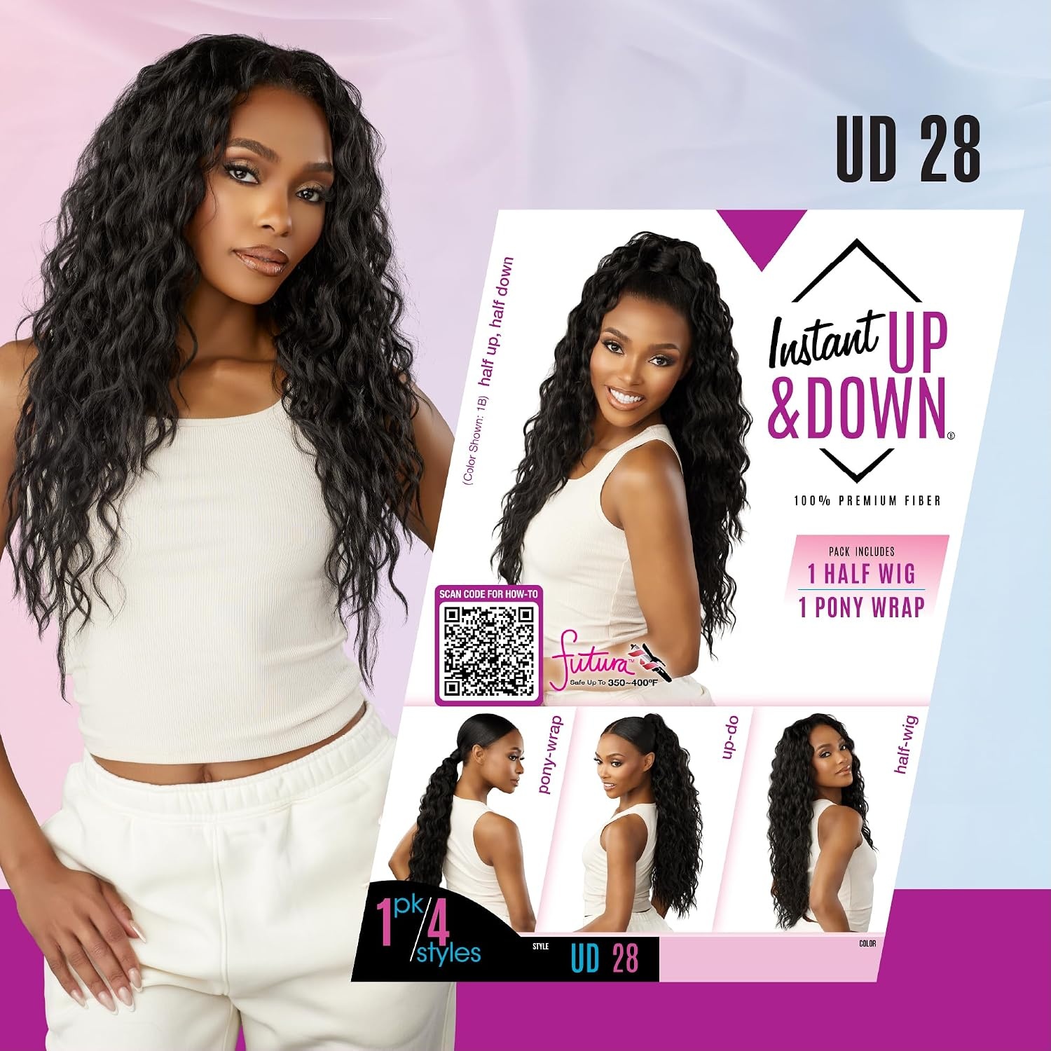 image:imageSensationnel Instant Updown Halfwig Pony Iud 28 1 JETBLACK 4 Style In 1 Pony Wrap Updo Halfup Halfdown1 JETBLACK