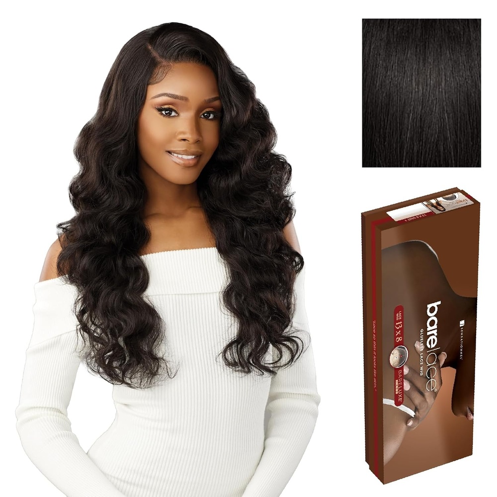 image:imageSensationnel Barelace 13x8 LaceWig Unit 2 1 JETBLACK Lace Front Synthetic Glueless 180 Degree PrePlucked Hairline1B OFFBLACK