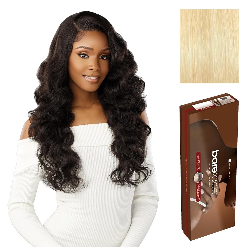 image:imageSensationnel Barelace 13x8 LaceWig Unit 2 1 JETBLACK Lace Front Synthetic Glueless 180 Degree PrePlucked Hairline613 BLONDE