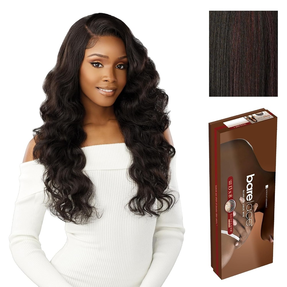 image:imageSensationnel Barelace 13x8 LaceWig Unit 2 1 JETBLACK Lace Front Synthetic Glueless 180 Degree PrePlucked HairlineFHDARKCHERRY