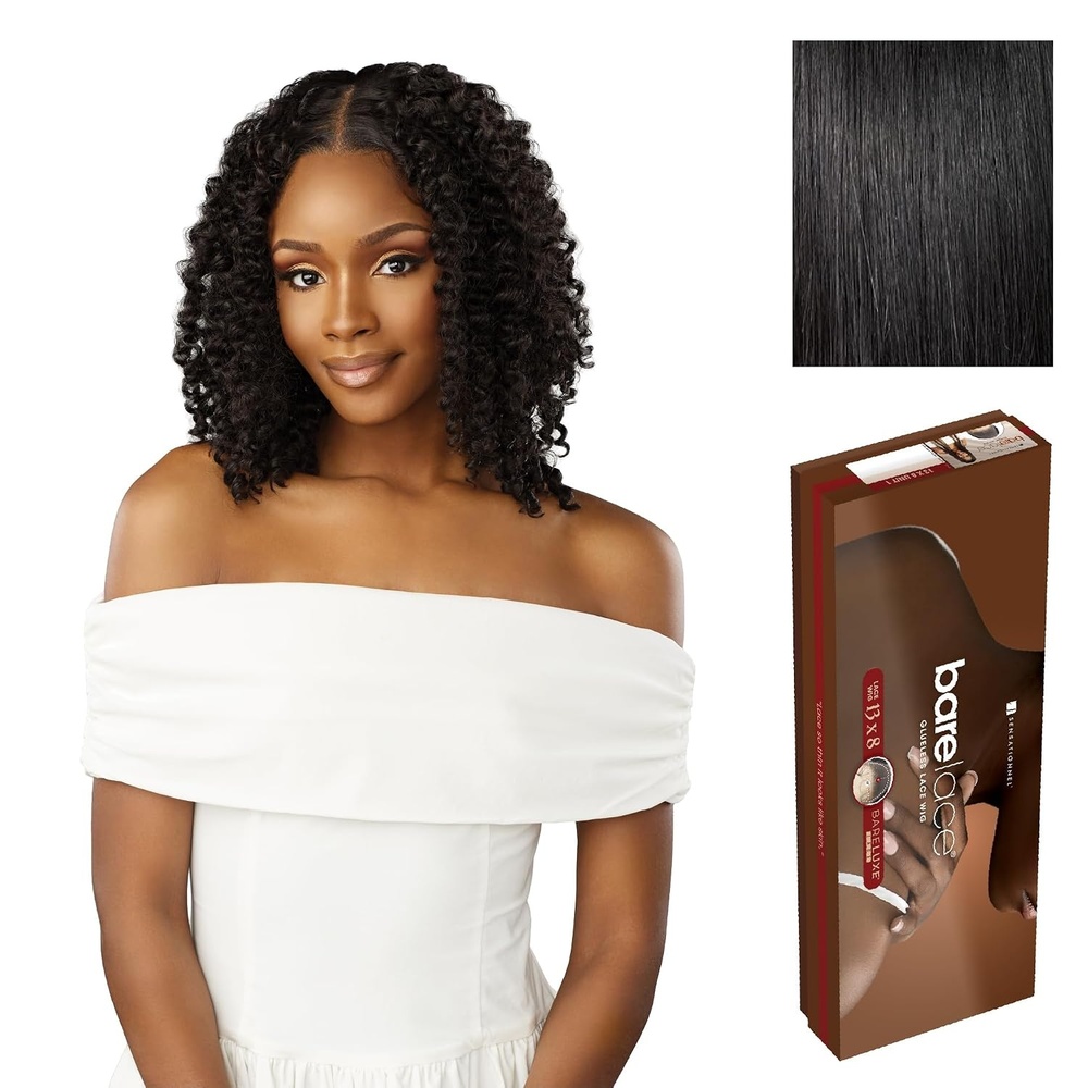 image:imageSensationnel Barelace 13x8 LaceWig Unit 3 1 JETBLACK Lace Front Synthetic Glueless 180 Degree PrePlucked Hairline1 JETBLACK