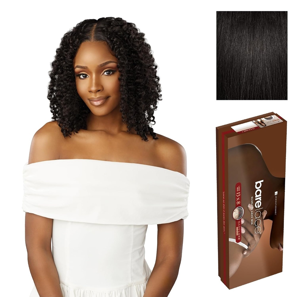 image:imageSensationnel Barelace 13x8 LaceWig Unit 3 1 JETBLACK Lace Front Synthetic Glueless 180 Degree PrePlucked Hairline1B OFFBLACK