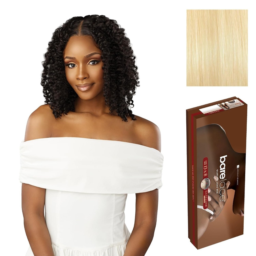 image:imageSensationnel Barelace 13x8 LaceWig  Unit 3  1 JETBLACK Lace Front Synthetic Glueless 180 Degree PrePlucked Hairline613 BLONDE