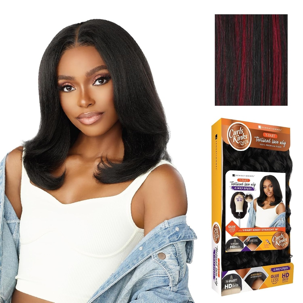 image:imageSensationnel Curls Kinksandco Kinkyedges Wig Kinky Straight 18 Inch 1 JETBLACK Y Part Lace Synthetic Edged Hairline Natural 3C To 4C Kinky Hair TexturesF1BBG