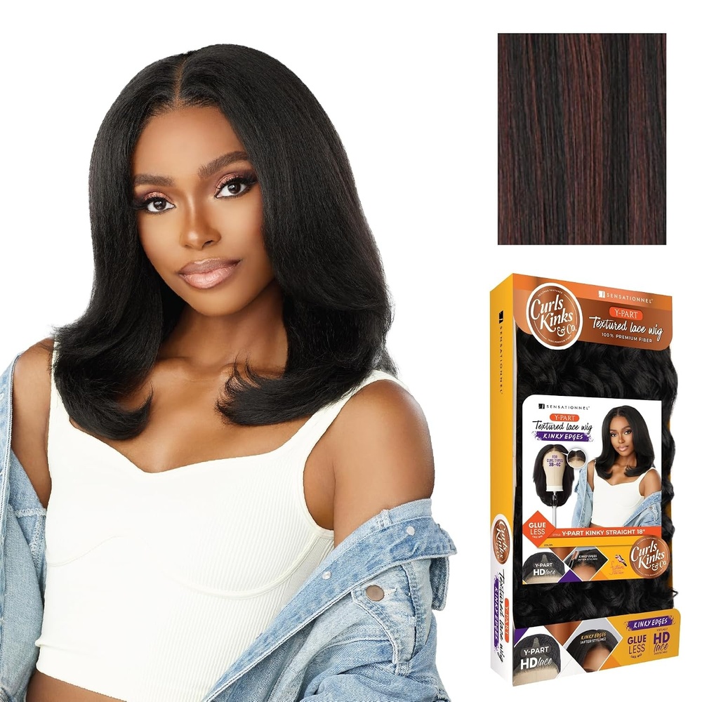 image:imageSensationnel Curls Kinksandco Kinkyedges Wig Kinky Straight 18 Inch 1 JETBLACK Y Part Lace Synthetic Edged Hairline Natural 3C To 4C Kinky Hair TexturesF1B33
