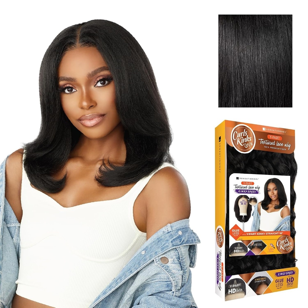 image:imageSensationnel Curls Kinksandco Kinkyedges Wig Kinky Straight 18 Inch 1 JETBLACK Y Part Lace Synthetic Edged Hairline Natural 3C To 4C Kinky Hair Textures1B OFFBLACK