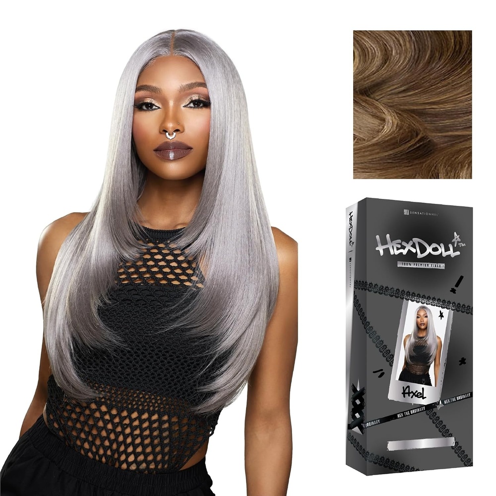 image:imageSensationnel Hexdoll 13x4 LaceWig Axel 1 JETBLACK Lace Front Synthetic Glueless Natural Density PrePlucked HairlineLIGHTASHBROWN