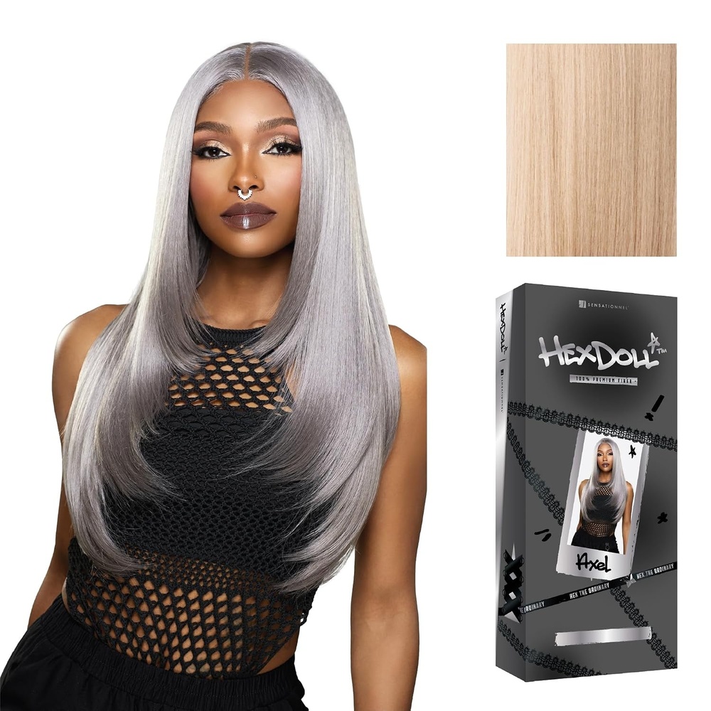 image:imageSensationnel Hexdoll 13x4 LaceWig  Axel  1 JETBLACK Lace Front Synthetic Glueless Natural Density PrePlucked HairlinePEARLBLONDE