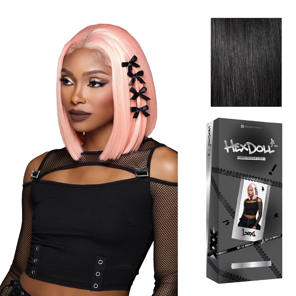 image:imageSensationnel Hexdoll 13x4 LaceWig Lexi 1 JETBLACK Lace Front Synthetic Glueless Natural Density PrePlucked Hairline1 JETBLACK