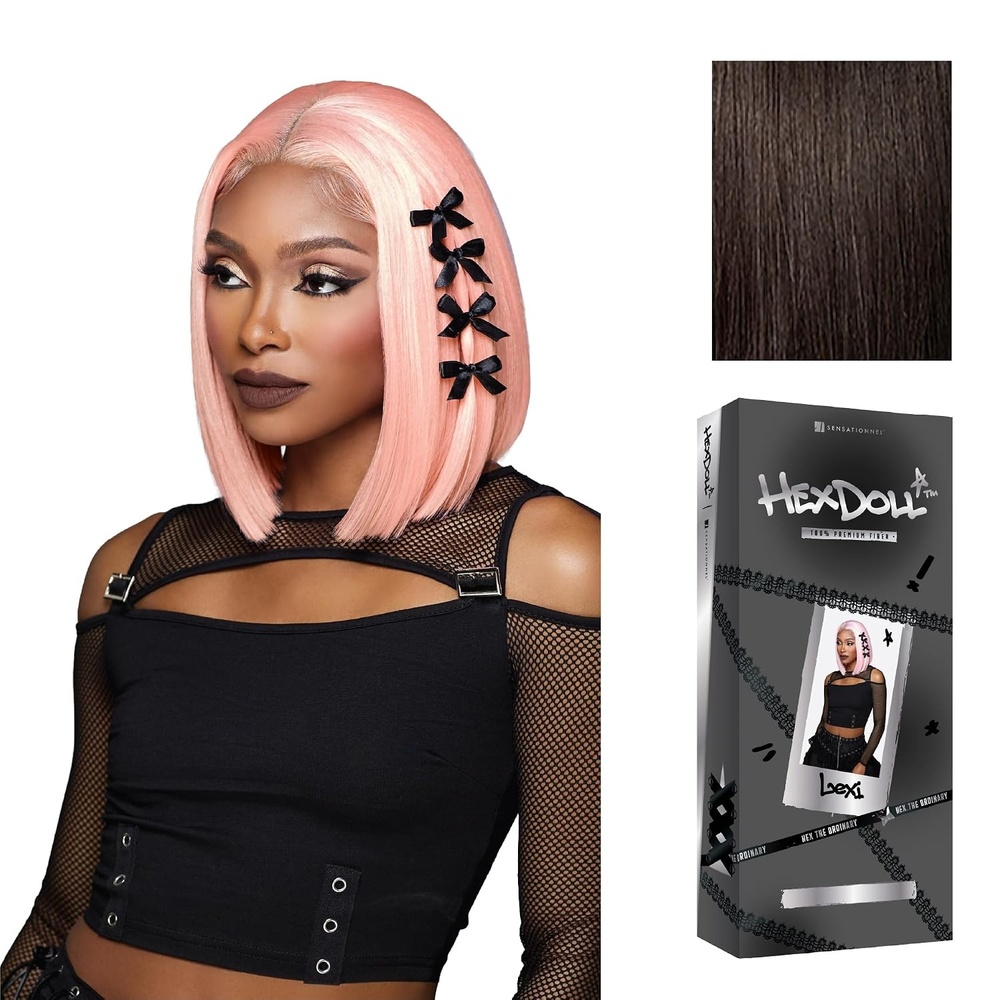 image:imageSensationnel Hexdoll 13x4 LaceWig  Lexi  1 JETBLACK Lace Front Synthetic Glueless Natural Density PrePlucked Hairline2 DARKBROWN