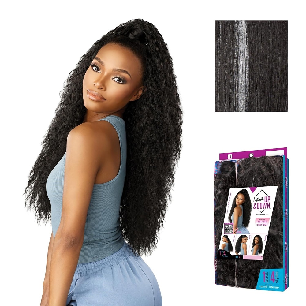 image:imageSensationnel Instant Updown Halfwig Pony  Iud 27  1 JETBLACK 4 Style In 1 Pony Wrap Updo Halfup HalfdownBALAYAGEPLATINUM