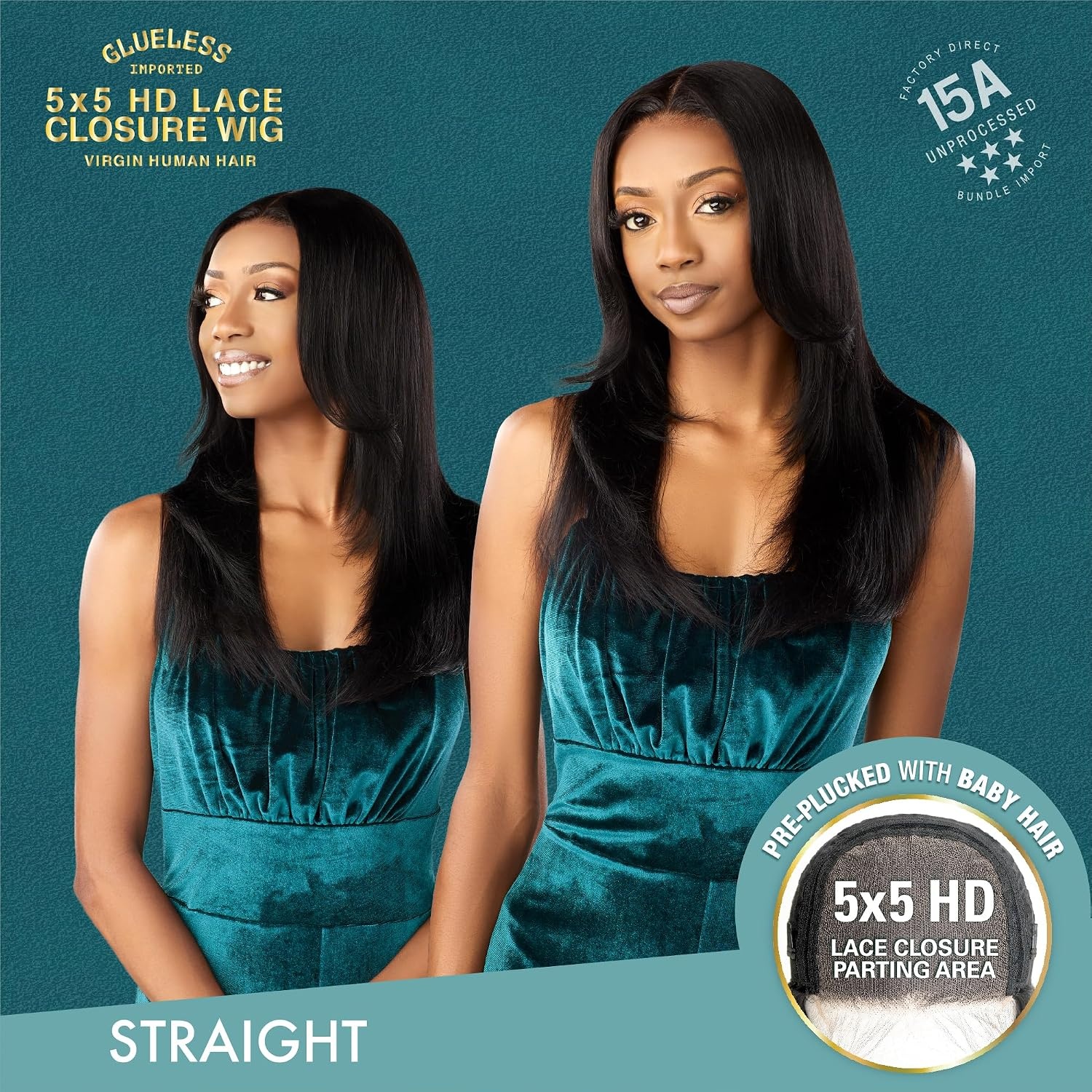 image:imageSensationnel 15A 5x5 Lace FrontalWigStraight 22 inch FHBLONDE Glueless PrePlucked Hairline Human Hair 15A UnprocessedNATURAL