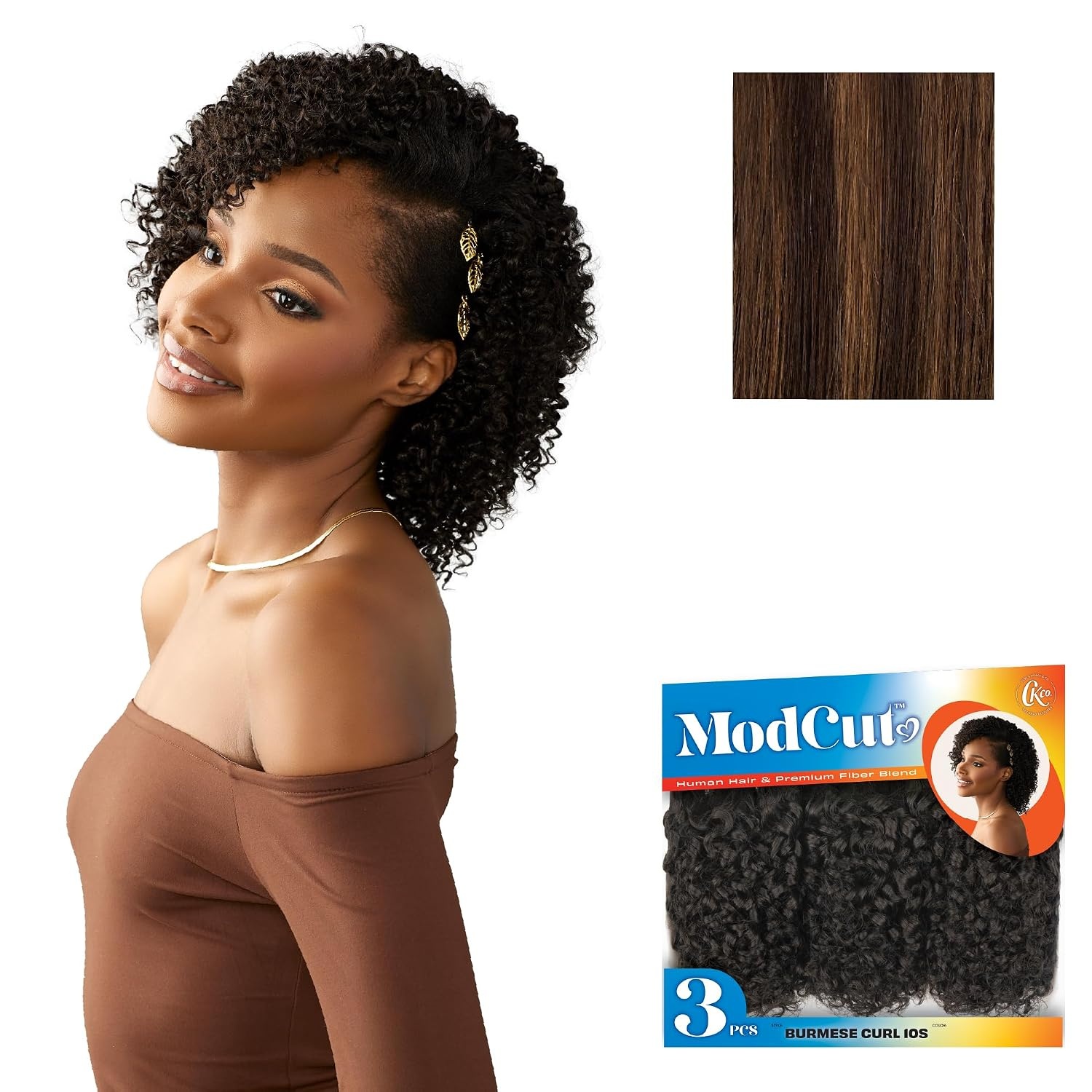 image:imageSensationnel CKCO ModCut 3pcs Bundles Burmese Curl 10S1 JETBLACK Curls kinks and coHuman Hair Blend Quick Weave Hair Extensions Long Lasting Effortless StyleS430