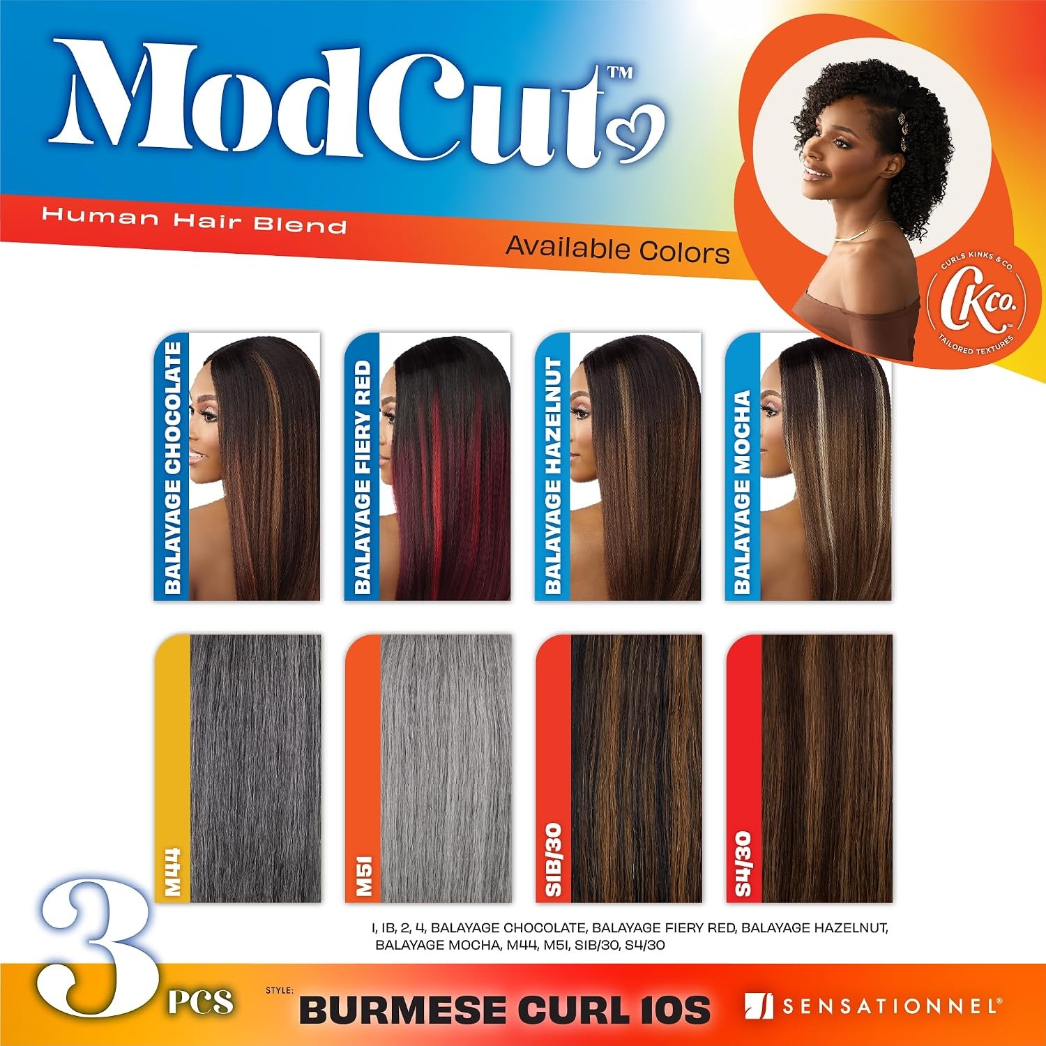 image:imageSensationnel CKCO ModCut 3pcs Bundles Burmese Curl 10S1 JETBLACK Curls kinks and coHuman Hair Blend Quick Weave Hair Extensions Long Lasting Effortless Style4 MEDBROWN