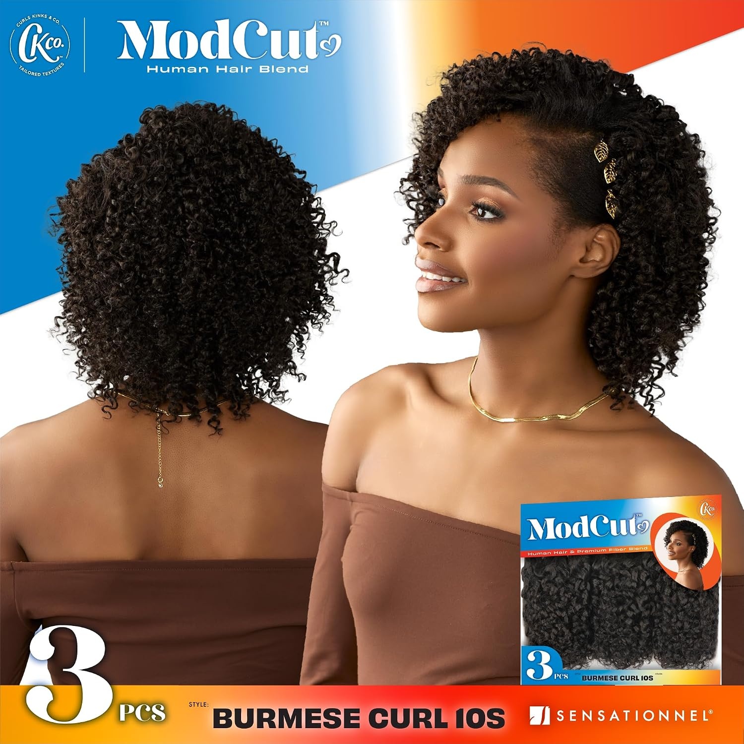 image:imageSensationnel CKCO ModCut 3pcs Bundles Burmese Curl 10S1 JETBLACK Curls kinks and coHuman Hair Blend Quick Weave Hair Extensions Long Lasting Effortless StyleBALAYAGEFIERYRED
