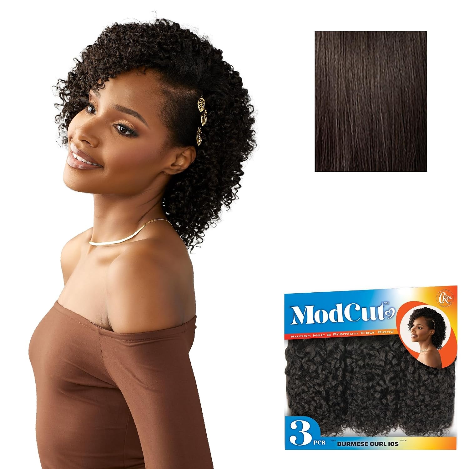 image:imageSensationnel CKCO ModCut 3pcs Bundles Burmese Curl 10S1 JETBLACK Curls kinks and coHuman Hair Blend Quick Weave Hair Extensions Long Lasting Effortless Style2 DARKBROWN