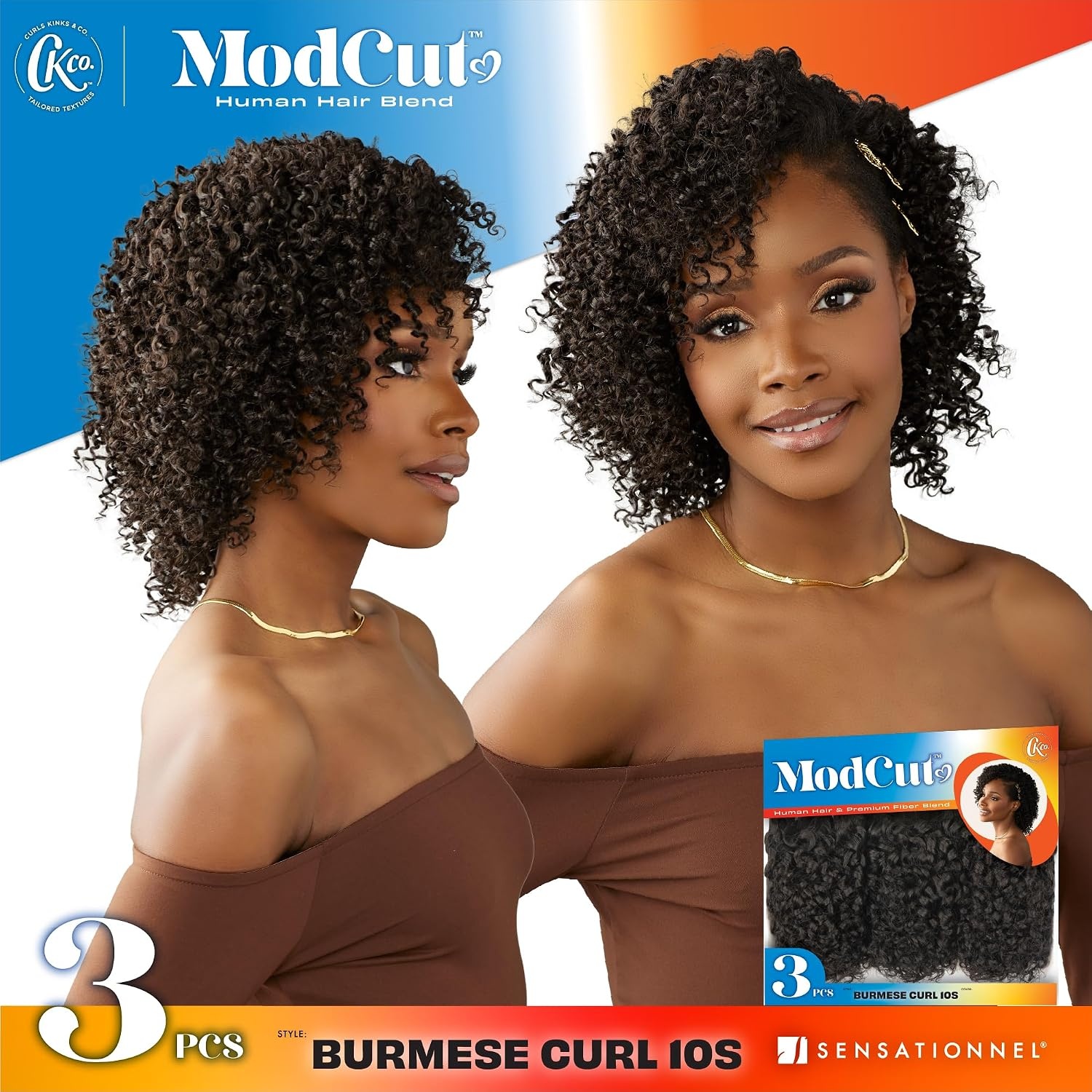 image:imageSensationnel CKCO ModCut 3pcs Bundles Burmese Curl 10S1 JETBLACK Curls kinks and coHuman Hair Blend Quick Weave Hair Extensions Long Lasting Effortless Style4 MEDBROWN