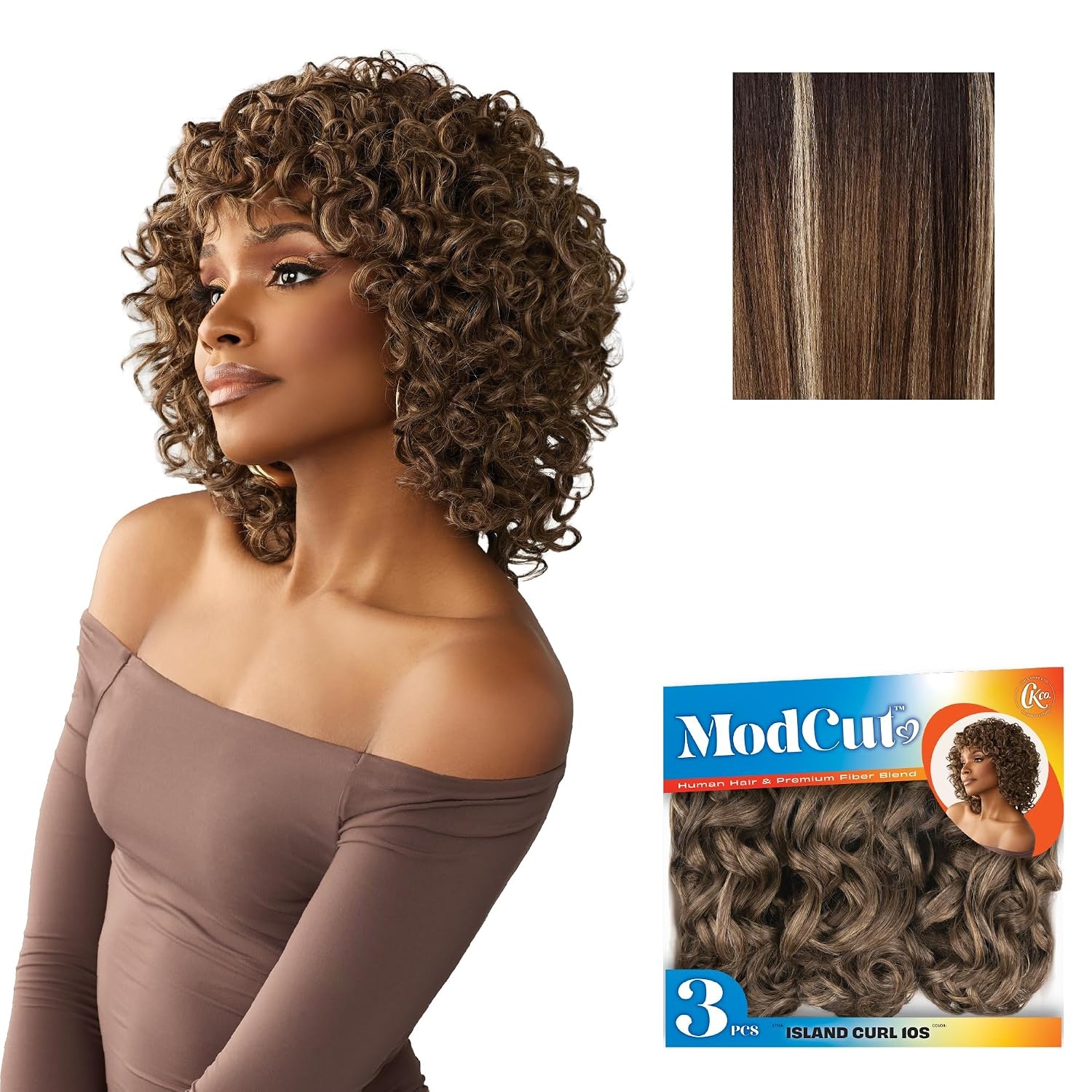image:imageSensationnel CKCO ModCut 3pcs Bundles Island Curl 10S1 JETBLACK Curls kinks and coHuman Hair Blend Quick Weave Hair Extensions Long Lasting Effortless StyleBALAYAGEMOCHA