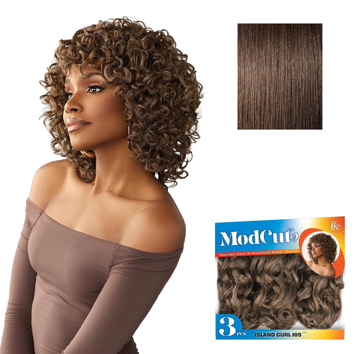 image:imageSensationnel CKCO ModCut 3pcs Bundles Island Curl 10S1 JETBLACK Curls kinks and coHuman Hair Blend Quick Weave Hair Extensions Long Lasting Effortless Style4 MEDBROWN