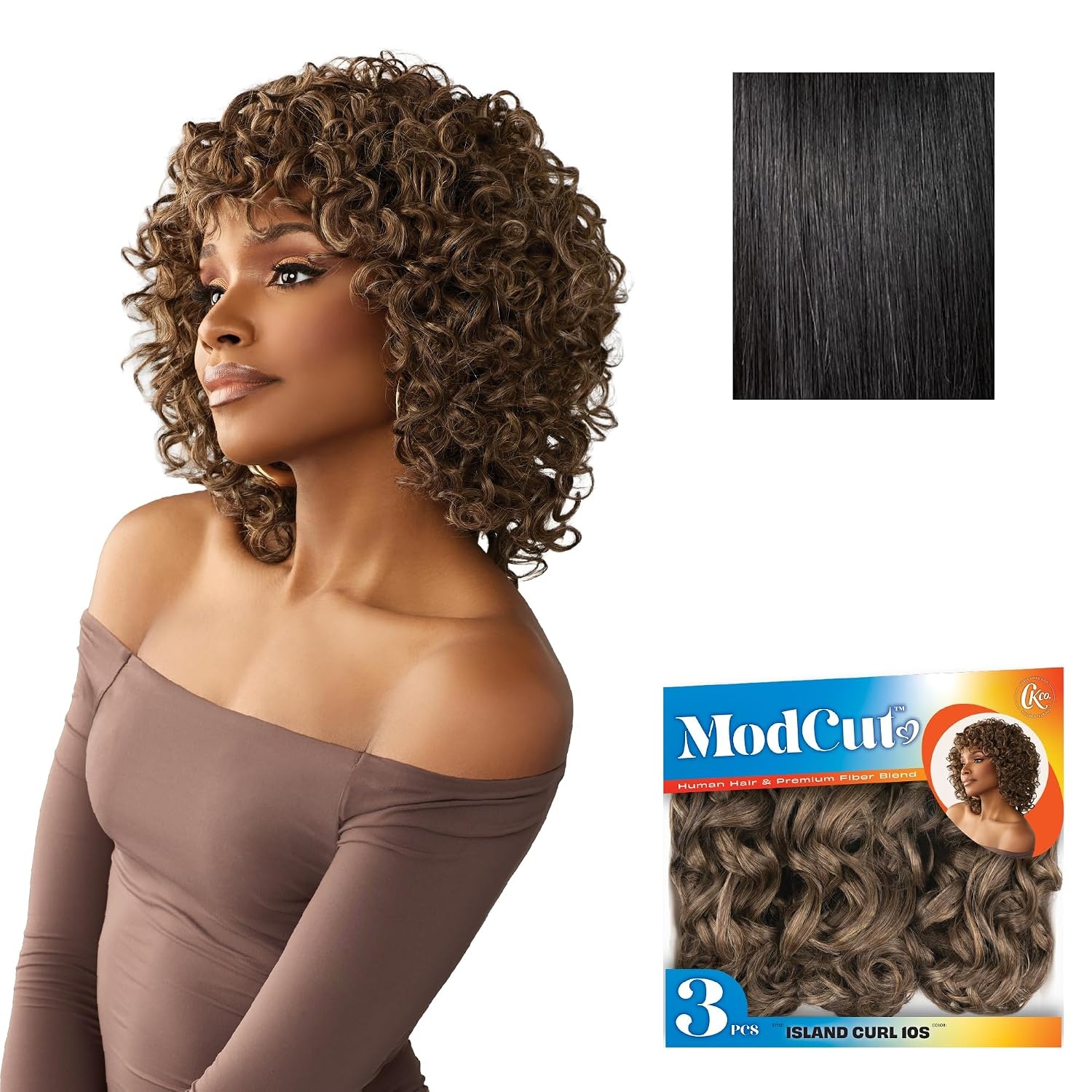 image:imageSensationnel CKCO ModCut 3pcs Bundles Island Curl 10S1 JETBLACK Curls kinks and coHuman Hair Blend Quick Weave Hair Extensions Long Lasting Effortless Style1 JETBLACK