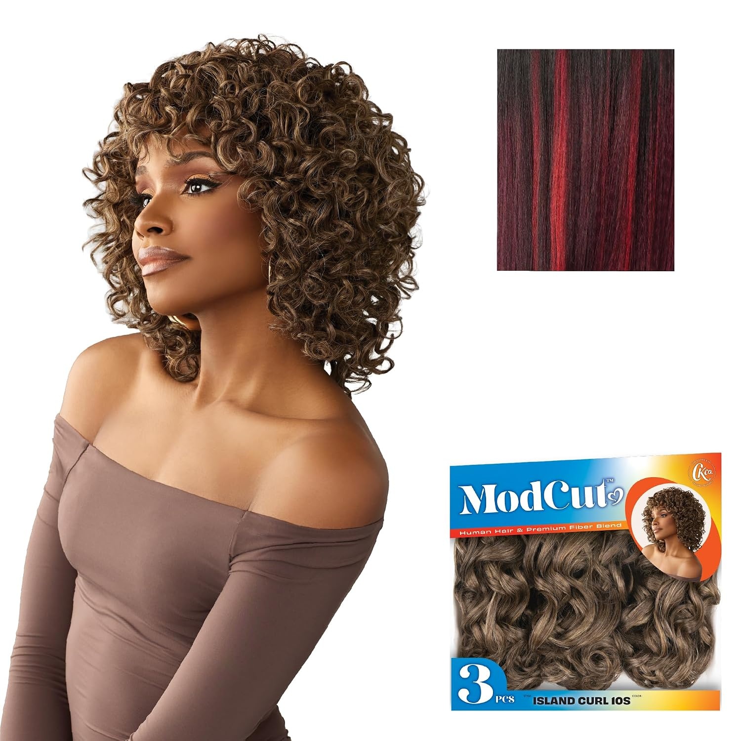 image:imageSensationnel CKCO ModCut 3pcs Bundles Island Curl 10S1 JETBLACK Curls kinks and coHuman Hair Blend Quick Weave Hair Extensions Long Lasting Effortless StyleBALAYAGEFIERYRED