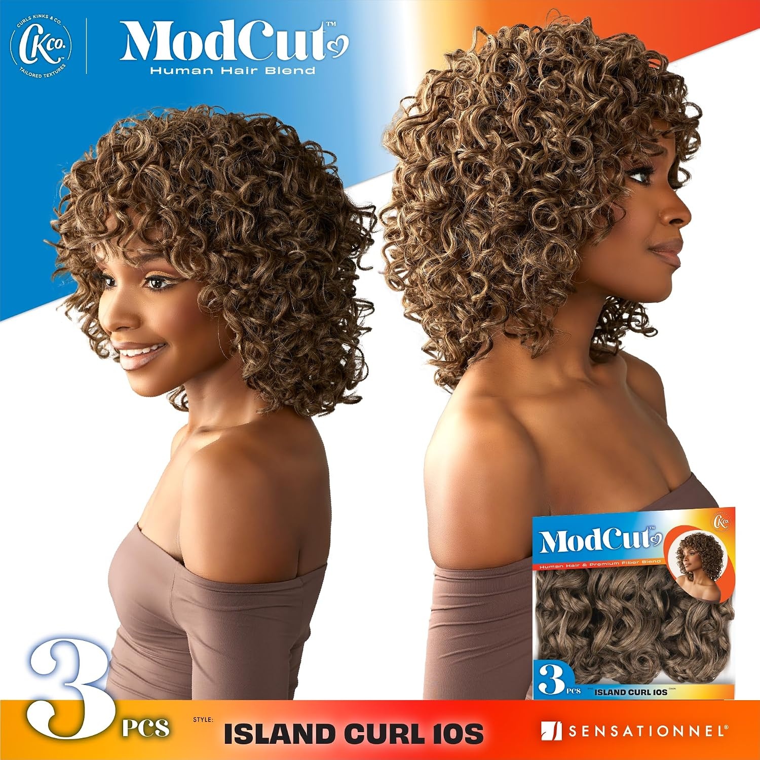 image:imageSensationnel CKCO ModCut 3pcs Bundles Island Curl 10S1 JETBLACK Curls kinks and coHuman Hair Blend Quick Weave Hair Extensions Long Lasting Effortless StyleS1B30