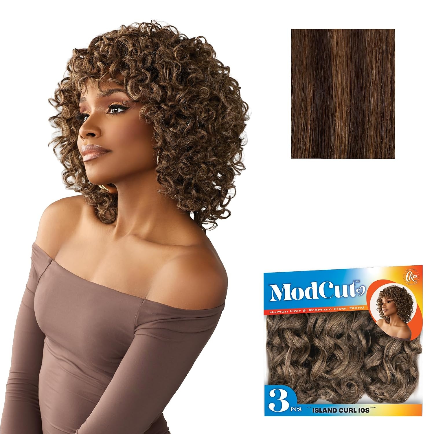 image:imageSensationnel CKCO ModCut 3pcs Bundles Island Curl 10S1 JETBLACK Curls kinks and coHuman Hair Blend Quick Weave Hair Extensions Long Lasting Effortless StyleS430