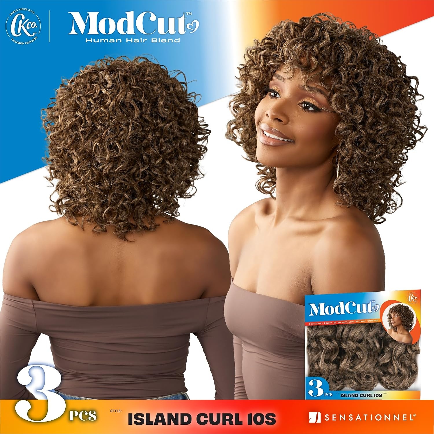 image:imageSensationnel CKCO ModCut 3pcs Bundles Island Curl 10S1 JETBLACK Curls kinks and coHuman Hair Blend Quick Weave Hair Extensions Long Lasting Effortless StyleS1B30